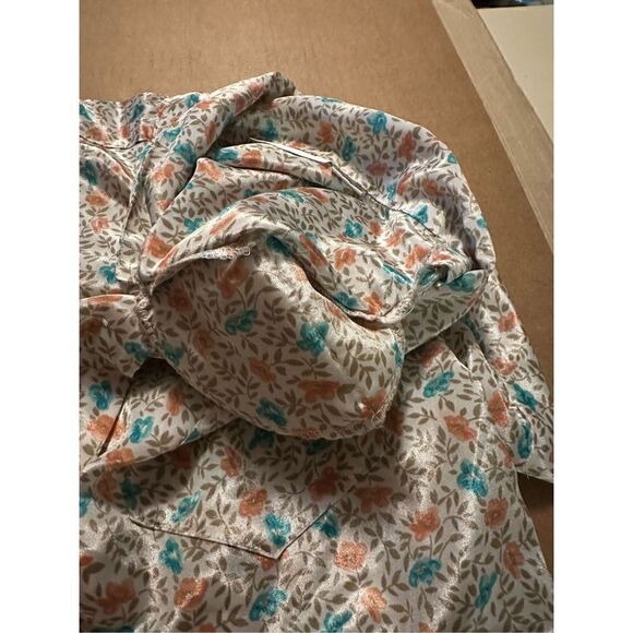 Vintage Worthington Blouse Womens Satin White Colorful Floral Button Up Shirt 16 - Picture 7 of 10